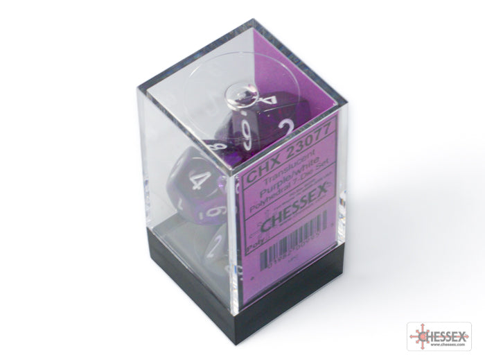 Chessex Dice Translucent Polyhedral 7-Dice Set-Purple/White-Chessex-Ace Cards &amp; Collectibles