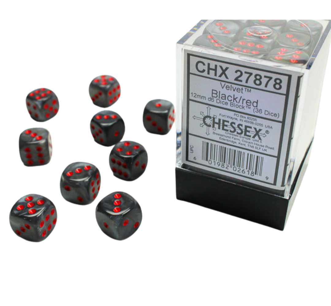 Chessex Dice Velvet Polyhedral 12mm D6 Dice Set-Black/Red-Chessex-Ace Cards &amp; Collectibles