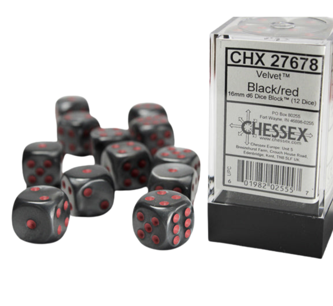 Chessex Dice Velvet Polyhedral 16mm D6 Dice Set-Black/Red-Chessex-Ace Cards & Collectibles