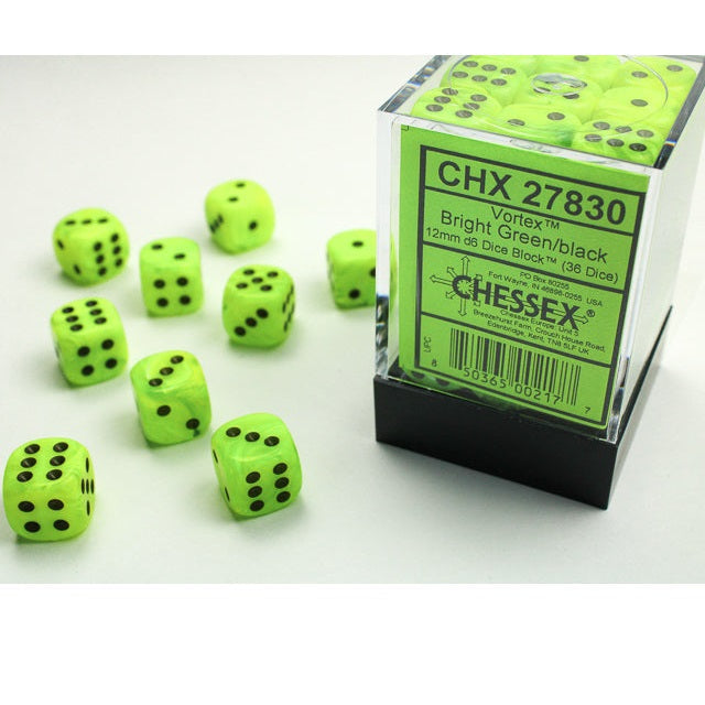 Chessex Dice Vortex Polyhedral 12mm D6 Dice Set-Bright Green/Black-Chessex-Ace Cards & Collectibles