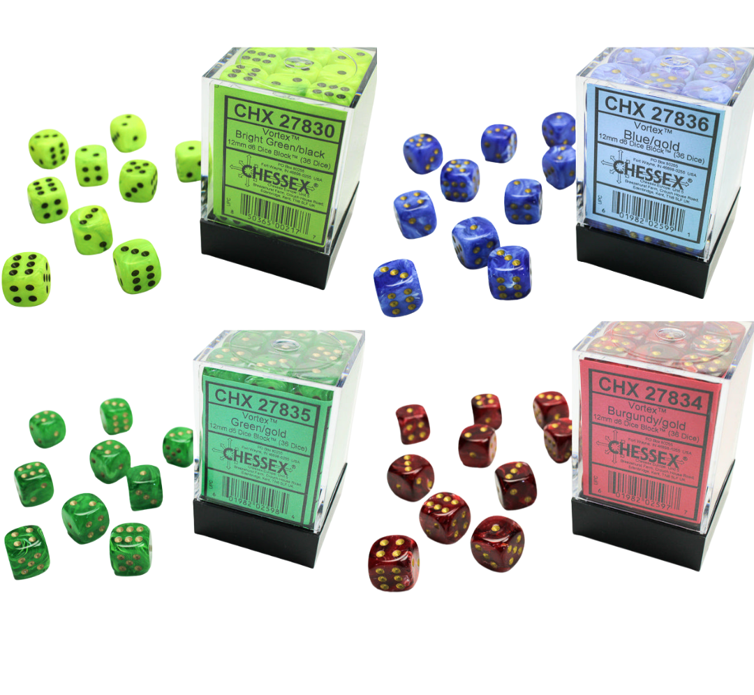 Chessex Dice Vortex Polyhedral 12mm D6 Dice Set-Bright Green/Black-Chessex-Ace Cards &amp; Collectibles