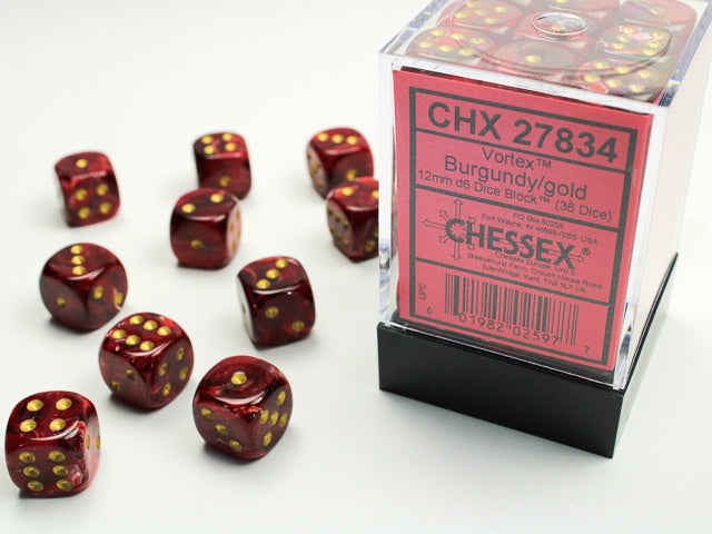 Chessex Dice Vortex Polyhedral 12mm D6 Dice Set-Burgundy/Gold-Chessex-Ace Cards &amp; Collectibles