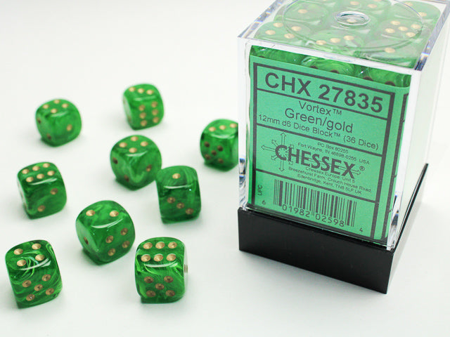 Chessex Dice Vortex Polyhedral 12mm D6 Dice Set-Green/Gold-Chessex-Ace Cards &amp; Collectibles