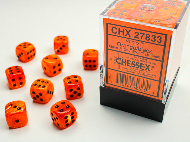 Chessex Dice Vortex Polyhedral 12mm D6 Dice Set-Orange/Black-Chessex-Ace Cards &amp; Collectibles