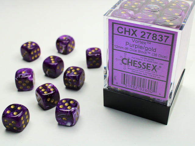 Chessex Dice Vortex Polyhedral 12mm D6 Dice Set-Purple/Gold-Chessex-Ace Cards &amp; Collectibles