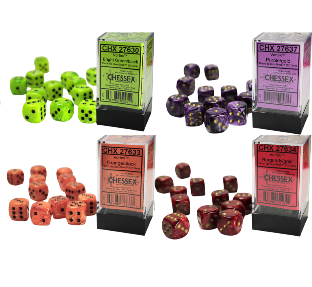 Chessex Dice Vortex Polyhedral 16mm D6 Dice Set-Bright Green/Black-Chessex-Ace Cards & Collectibles