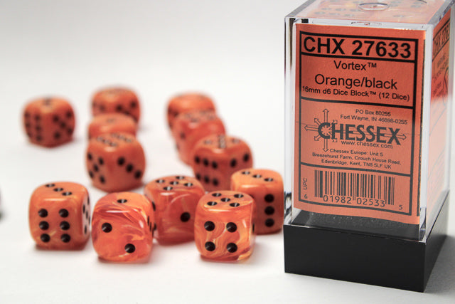 Chessex Dice Vortex Polyhedral 16mm D6 Dice Set-Orange/Black-Chessex-Ace Cards &amp; Collectibles