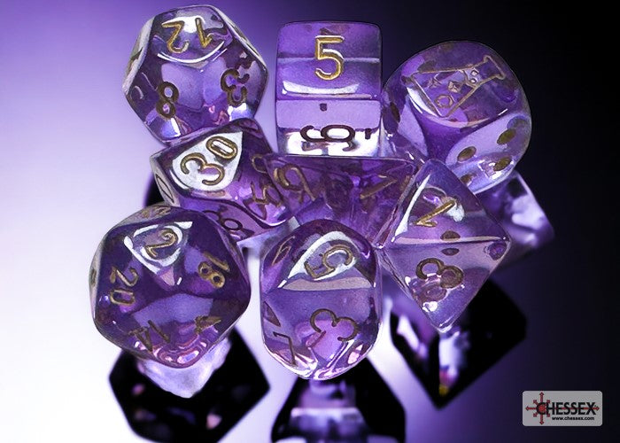 Chessex Lab Dice 7 Polyhedral Dice Set-Lavender/Gold-Chessex-Ace Cards & Collectibles