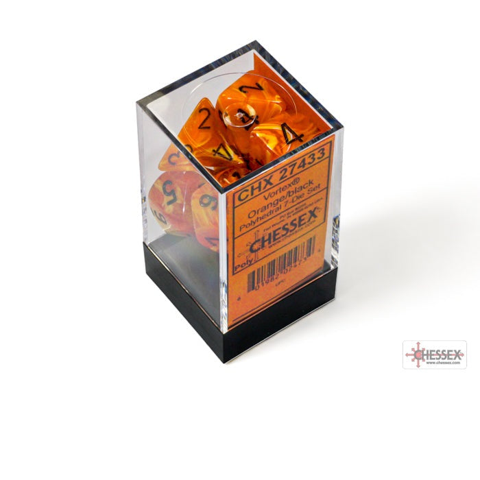 Chessex Lab Dice Vortex Polyhedral 7-Dice Set-Orange/Black-Chessex-Ace Cards & Collectibles