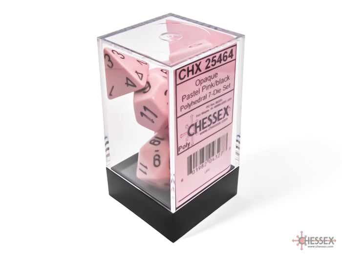 Chessex Dice Opaque Polyhedral 7-Dice Set-Pastel Pink/Black-Chessex-Ace Cards & Collectibles