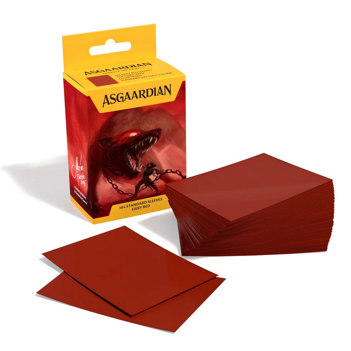 Asgaardian Matte Standard Sleeves – FENRIR AND TYR THE SACRIFICE “Fiery Red” (104pcs)
