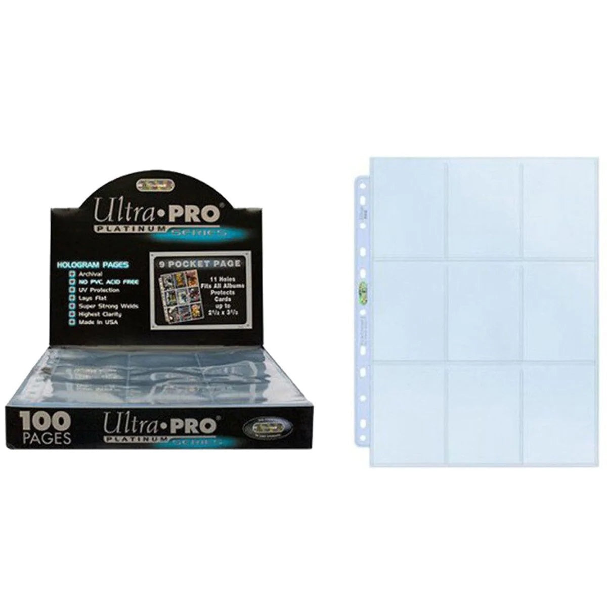 Ultra PRO Hologram Pages Platinum Series 9 Pockets 11 Holes for Card Album / Binder
