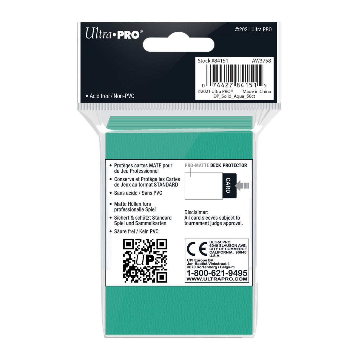 Ultra PRO Card Sleeve Pro-Matte Standard 50ct - Aqua