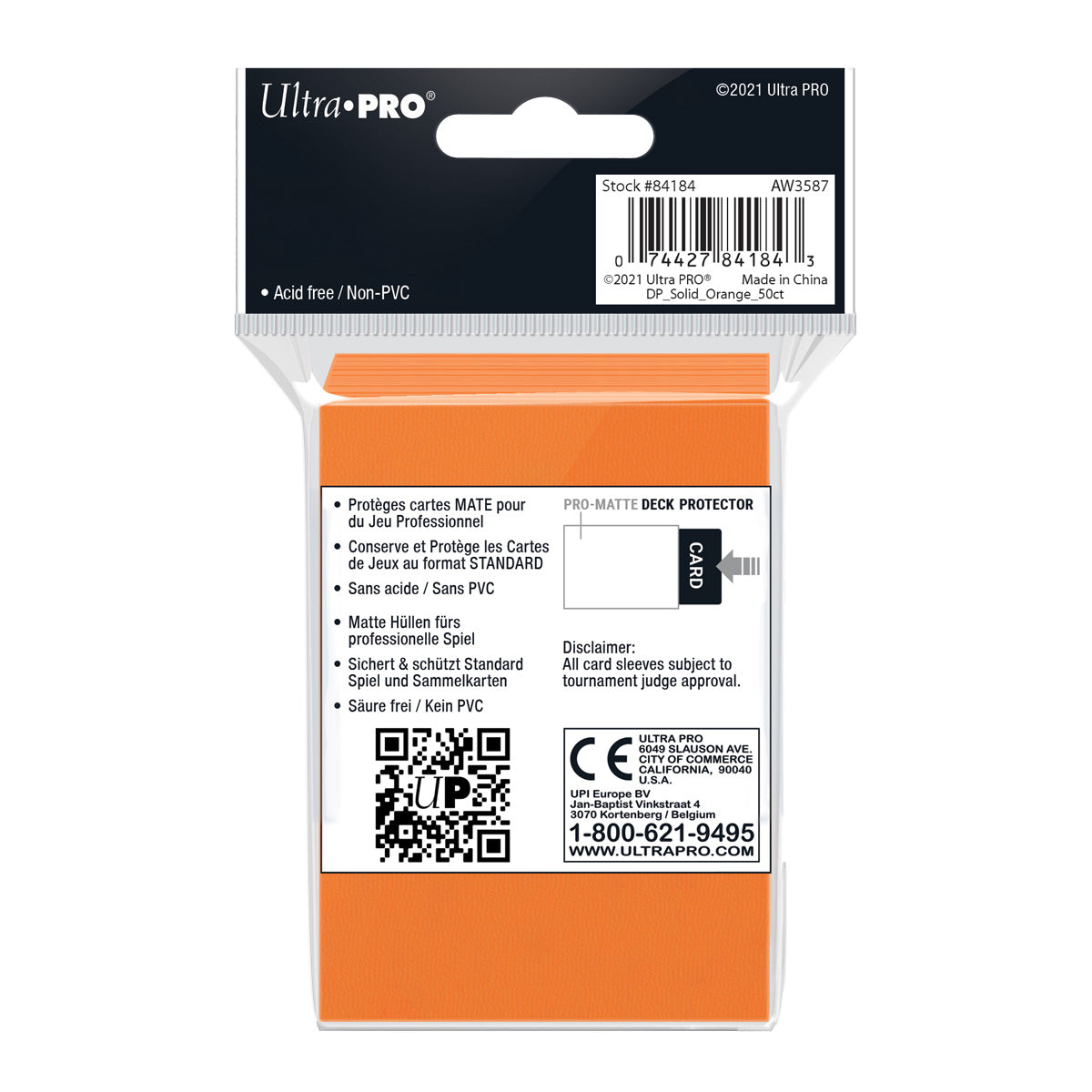 Ultra PRO Card Sleeve Pro-Matte Standard 50ct - Orange