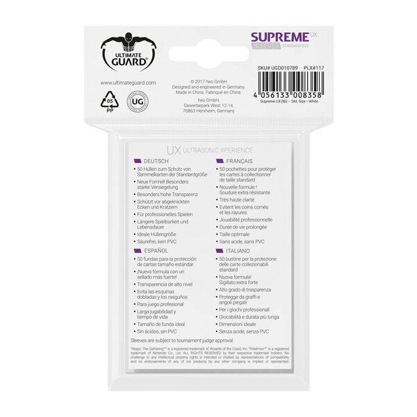 Ultimate Guard Supreme UX Sleeves Standard Size White - 50pcs