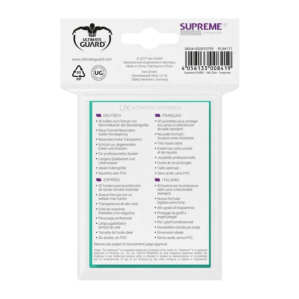 Ultimate Guard Supreme UX Sleeves Standard Size Turquoise - 50pcs