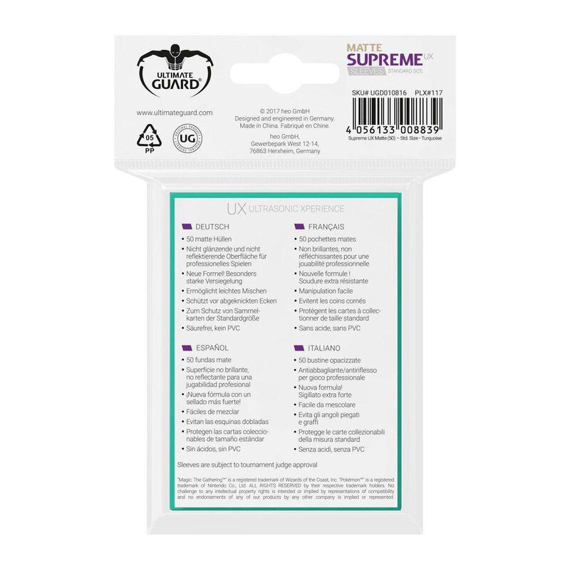 Ultimate Guard Supreme UX Sleeves Standard Size Matte Turquoise - 50pcs